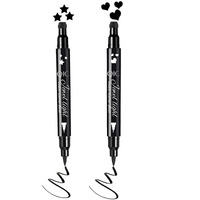 Go Ho Heart And Star Eyeliner Stamp Black Liquid Liner,2 Pcs Waterproof Stamp Eyeliner Set,Double-Side Cat Eye Liner,Long-Lasting Smudge-Proof Eye Liner Makeup Tools