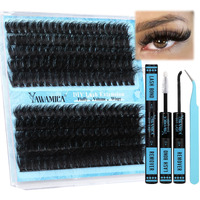 Yawamica Lash Extension Kit Fluffy 150D+200D Lash Clusters Eyelash Extension Kit 12-20Mm Individual Lashes With Lash Bond, Lash Remover, Lash Applicator For Diy Lashes Extension(150D+200D-12-20Mm Kit)