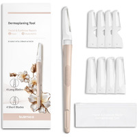 Bulimica Dermaplane Razor For Women Face, Reusable Dermaplaning Tool, Face Razors For Women, Eyebrow Razor, Facial Hair Removal For Women, Facial Razor, 8 Blade Refills With Blade Cover, Beige