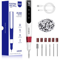 Airsee Eh3 Professional Cordless Electric Nail Drill Machine, 35000 Rpm Stepless Speed, Rechargeable Nail File Set With Led Display, Portable E-File Dremel Kit For Manicure Pedicure Acrylic Polishing