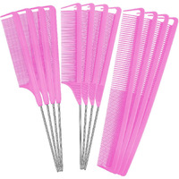 Patelai 12 Pieces Parting Comb For Braids Rat Tail Comb Steel Pintail Comb Fine Teeth Comb Heat Resistant Teasing Combs With Stainless Steel Pintail (Pink)