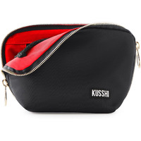 Kusshi Washable Travel Makeup Bag For Purse (Everyday, Satin Black/Red)