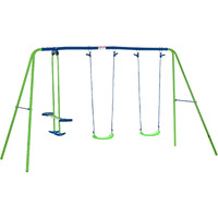Outsunny Metal Swing Set With Glider, Two Swing Seats And Adjustable Height, Outdoor Heavy Duty A-Frame Suitable For Playground, Backyard, Green