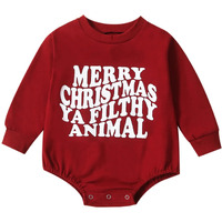 Fybitbo My First Christmas Baby Girl Boy Outfit Sweatshirt Romper Sweater Onesie Long Sleeve Bodysuit Fall Clothes (Merry Christmas Ya Filthy Animal,6-12 Months)