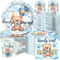 Hushee 200 Pcs Blue Bear Baby Shower Paper Plates Napkins Cups Baby Shower Party Supplies Tableware Set Bear Theme Disposable Cup Napkin For 50 Guest Boy Sets Spring Party Decoration Boy Girl
