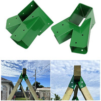 Ecotric 2 Pcs A-Frame Swing Set Bracket Heavy Duty Steel Green W/Mounting Hardware (2 Brackets) For 2 (4"" X 4"") Legs & 1 (4"" X 6"") Beam