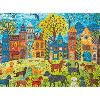 Cross & Glory Puzzles: Colorful Canines: A Dog Park Day, 1000 Piece Folk Art Style Dogs Jigsaw Puzzle, Vibrant City Scene With Playful Pups, Perfect For Dog Lovers