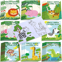 Honoson 24 Pcs Kids Coloring Books Animals Truck Coloring Books Bulk Jungle Animals Party Favors Mini Diy Art Drawing Book For Birthday Gifts Classroom Jungle Party Supplies (Cartoon Style)
