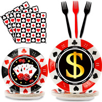 96 Pcs Casino Party Supplies Paper Plates Napkins Las Vegas Party Birthday Decorations Favors For Poker Card Playing Club Serves 24