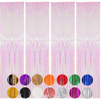 Voircoloria 4 Pack Iridescent Transparent Foil Fringe Backdrop Curtains, Tinsel Streamers Birthday Party Decorations, Fringe Backdrop For Graduation, Baby Shower, Gender Reveal, Disco Party
