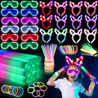 Shqdd136Pcs Glow In The Dark Party Supplies,Halloween Party Supplies, 12Pcs Foam Glow Sticks, 12Pcs Led Glasses, 12Pcs Bunny Ear Headband And 100Pcs Glow Sticks For Neon Party For Kids Or Adults