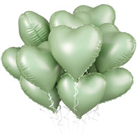 Sage Green Heart Balloon, 10Pcs Green Foil Heart Balloons, 18Inch Olive Green Heart Shape Balloons For Helium Birthday Party Decorations For Jungle Brithday Party, Valentines Day, Wedding, Anniversary