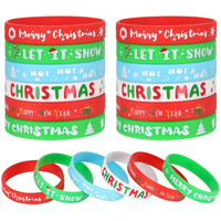 Junebrushs 42Pcs Christmas Silicone Bracelets, Rubber Wristbands Christmas Party Favors For Kids Decorations For Xmas Stocking Stuffers Wrist Band Accessories Gifts Supplies