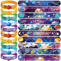 Dmight Space Party Favors, 30 Pcs Outer Space Themed Birthday Decorations, 10 Silicone Bracelet, 20 Slap Bracelet For Astronaut Kids Birthday Gift