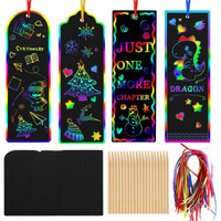 Augsun 96 Set Magic Scratch Rainbow Bookmarks Making Kit For Kids Students Christmas Party Favor Scratch Paper Diy Bookmarks Bulk With Bamboo Stylus (Regular)