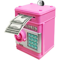 Suliper Electronic Piggy Bank Code Lock For Kids Baby Toy, Mini Atm Safe Coin Cash Banks Real Money Saving Box With Password, Auto Money Scroll For Children,Boys Girls Birthday Gift (Deep Pink)