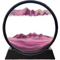 Sofliy 3D Dynamic Sand Art Liquid Motion, Moving Sand Art Picture Round Glass 3D Deep Sea Sandscape In Motion Display Flowing Sand Frame Relaxing Desktop Home Office Work Decor (7, Pink)