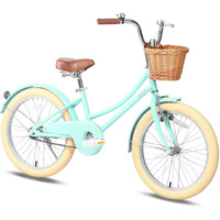 Glerc Little Molly 20 Inch Kids Retro Cruiser Bike Bicycle For Girls Ages 7 8 9 10 11 12 13 Year Old With Wicker Basket & Lightweight & Kickstands & Bell For Birthday Gift Mint Green