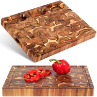 Cutting Board (17X13X1,5In) End Grain Cutting Board, Acacia Wooden Cutting Board, Butcher Block, Chopping Board - Reversible Multipurpose For Kitchen With Juice Groove, Cracker Holder & Inner Handles.