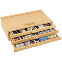 Creative Mark Pastel Storage Box, 3 Drawer Wood Box With Foam Lining, Sturdy And Stackable Art And Craft Supplies Storage Box For Artist Tools, Pens, Pencils And More, Natural Finish