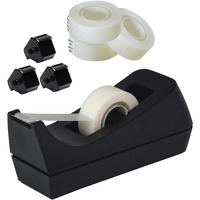Desktop Tape Dispenser Black Non-Skid Base With 3 Premium Rolls Invisible Tape With 2 Extra Tape Dispenser Replacement Core