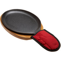 Fajita Plate Set - Pre-Seasoned Cast Iron Fajita Pan With Wooden Tray And Hot Mitt By Old Mountain