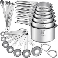 Measuring Cups And Spoons Set, 7 Stainless Steel Nesting Measuring Cups & 7 Spoons, 5 Mini Measuring Spoons & 2 Detachable Rings, Kitchen Gadgets For Cooking & Baking, Set Of 21