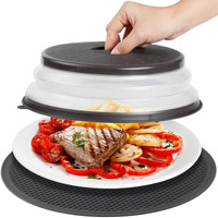 Magjiuke Microwave Food Cover & Mat,Vented Collapsible Splatter Guard Dish Plate Lid & Silicone Round Kitchen Mat,Heat Resistant Multi-Purpose Non-Slip Trivet Drying Mat,Home Apartment Essential