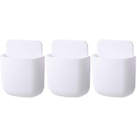 Noonebutyou 3 Pcs Remote Control Holder Wall Mount Self Adhesive Remote Case Hole-Free Storage Organizer Wall Pencil Holder Phone Charging For Home Office School(White)