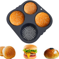 Atrccs Silicone Hamburger Bun Mold 4 Cavity Loaf Pan Non Stick Baking Pannon-Stick Pan Easy To Release Household Silicone Food Baking New Baking Tool