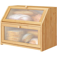 Vriccc Large Bread Box For Kitchen Counter,Bamboo Wood Double Layer Bread Box For Kitchen Counter, Wooden Capacity Bread Storage Bin