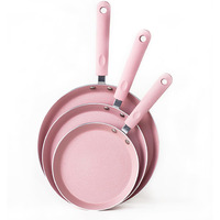 Justup Nonstick Frying Pan Set,3 Piece Pots And Pans Set Nonstick,Pink Kitchen Cookware Sets With Non Stick Pan Coating,10 Inch,8 Inch And 6 Inch Non Stick Cooking Set Suitable For All Stoves (Pink)