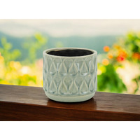 7"" Green Geometric Imprint Ceramic Indoor Outdoor Round Pot Planter
