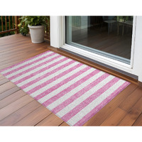 2' X 3' Pink And White Striped Washable Non Skid Indoor Outdoor Area Rug