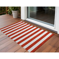 2' X 3' Red And White Striped Washable Non Skid Indoor Outdoor Area Rug