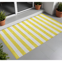2' X 3' Yellow And White Striped Washable Non Skid Indoor Outdoor Area Rug