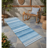 8' Runner Blue Striped Washable Non Skid Indoor Outdoor Runner Rug