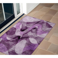 2' X 3' Purple Abstract Washable Non Skid Indoor Outdoor Area Rug