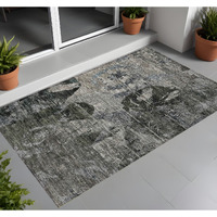 2' X 3' Gray Dark Green And Black Floral Washable Non Skid Indoor Outdoor Area Rug