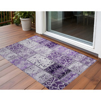 2' X 3' Purple Patchwork Washable Non Skid Indoor Outdoor Area Rug
