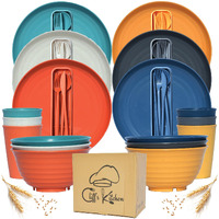 48 Pcs Wheat Straw Dinnerware Sets For 6- Unbreakable Dinnerware Set With Large Plates, Bowl And Cup Set -Bpa Free, Lightweight, Microwave Safe Wheat Straw Plates And Bowls Sets, Rv Camping Dishes Set