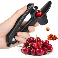 Cherry Pitter - Stainless Steel Olive And Cherries Pitters Corer Tool With Space-Saving Lock Design, Multi-Function Fruit Pit Remover For Cherry Jam (Black)