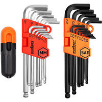 Horusdy Allen Wrench Set, Hex Key Set Long Arm Ball End Hex Wrench Set, Inch/Metric T Handle Allen Wrench Set