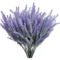 Zwyoqi 8 Bundles Artificial Flowers Fake Lavender Plant Artificial Lavender Bouquet Faux Flocked Plastic Flowers Wedding Bridle Bouquet Indoor Outdoor Home Kitchen Office D  Cor (Purple Lavender/8Pcs)