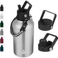 Bjpkpk Half Gallon Insulated Water Bottles With Straw Lid,64Oz Large Water Bottle,Stainless Steel Water Bottles With 3 Lids And Paracord Handle, Water Bottle For Hot & Cold Liquid, Stainless Steel