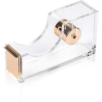 Sirmedal Contemporary Ultra Clear Acrylic Gold Quality Tape Dispenser Single Hand Dispensing Acrylic Gold Tape Dispenser, Tape Dispenser For Modern Design Office Desktop