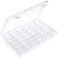 Outuxed 36 Grids Clear Plastic Organizer Box With Adjustable Compartment Dividers, Jewlery Storage Bead Organizer Rock Collection Box For Fishing Tackles Washi Tapes Threads