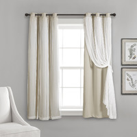 Lush Decor Sheer Grommet Curtains With Insulated Blackout Lining, Window Curtain Panels, Pair, 38""W X 63""L, Wheat - Curtain With Sheer Overlay, Elegant Blackout Curtains For Bedroom