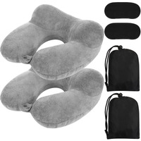 Sintuff 2 Pack Inflatable Travel Pillow For Airplanes Inflatable Neck Pillows With Compact Bag And Blindfold Soft Flight Pillow For Traveling, Airplane, Train, Car, Office(Gray)