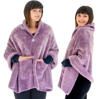 Ezrallora Premium Double Layer Wearable Blanket For Women -No Sleeves- Shawl Wrap With Pockets- Mothers Day Gifts - Grandma Gifts (Velvet Lavender)